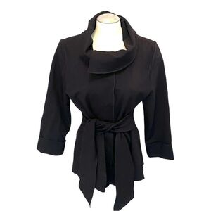 Luii Belted Snap Front Blazer Jacket with High Asymmetric Neck in Black